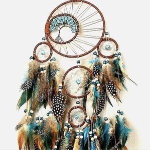 Indian Ojo Dreamcatcher Turquoise Stone Beaded Leather Tree of Life Oho Decor